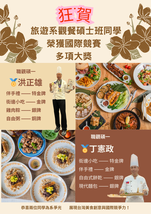 【榮譽榜】觀光餐旅碩士專班同學 征戰馬來西亞世界廚藝大賽 勇奪多項大獎圖片