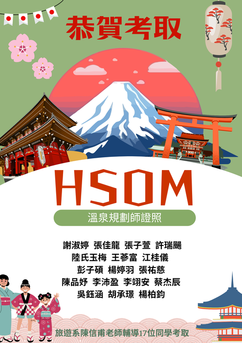【榮譽榜】恭喜以上同學考取 乙級溫泉規劃師 證照！🎉圖片